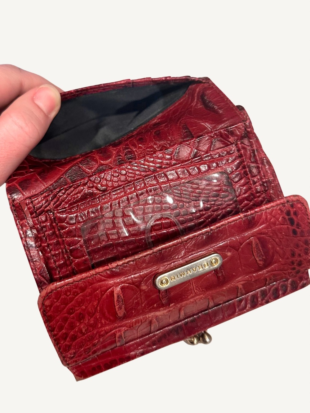 Rare Vintage Brahmin Melbourne Red Kiss-Lock Wallet | Rare Croc Leather - Picture 5 of 10